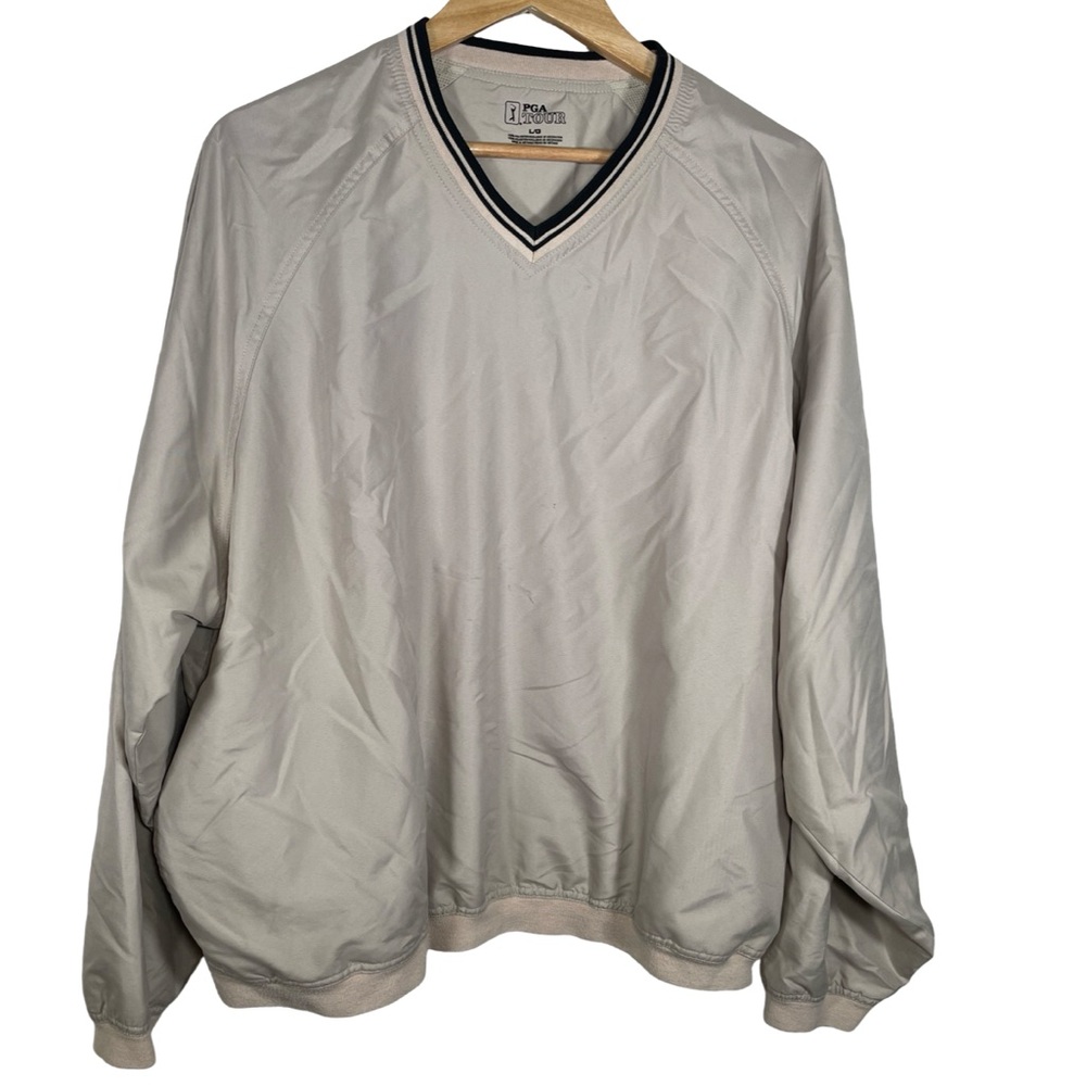 PGA Tour V Neck cream Pullover Windbreaker Jacket Mens Size L 103